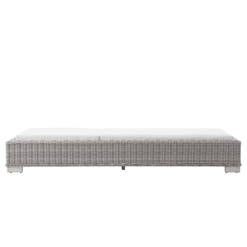 Light Gray Wicker Rattan Outdoor Chaise Lounge with Cushions