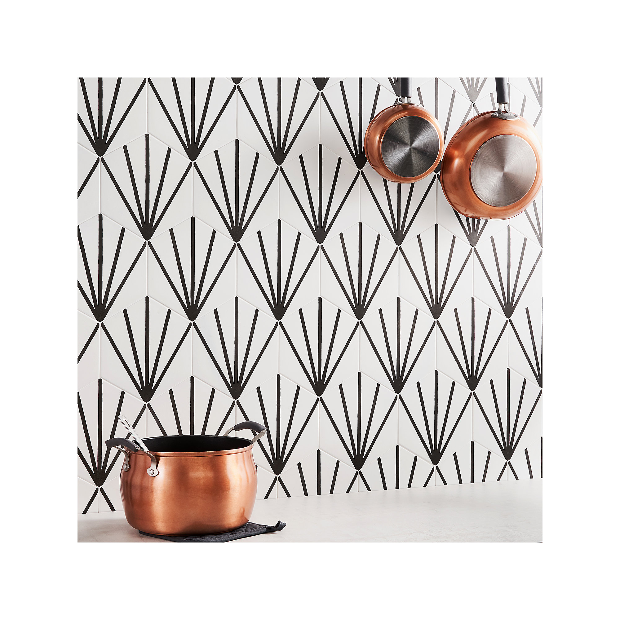 GeoHex Deco 8" Hexagon Matte Porcelain Floor and Wall Tile (9.03 Sq. Ft. / Case), White/Black