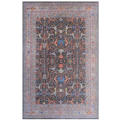 Arabesque Wool Southwestern Area Rug in Gray/Charcoal/Tangerine
