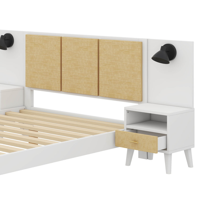 Cherno Wooden Rattan Bed Frame, White