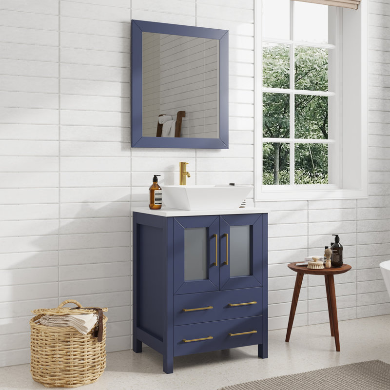  24" Single Bathroom Vanity Set with Mirror, Blue