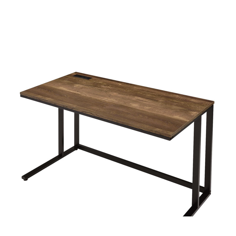 Tyrese Walnut & Black Finish Writing Desk W/USB, Black
