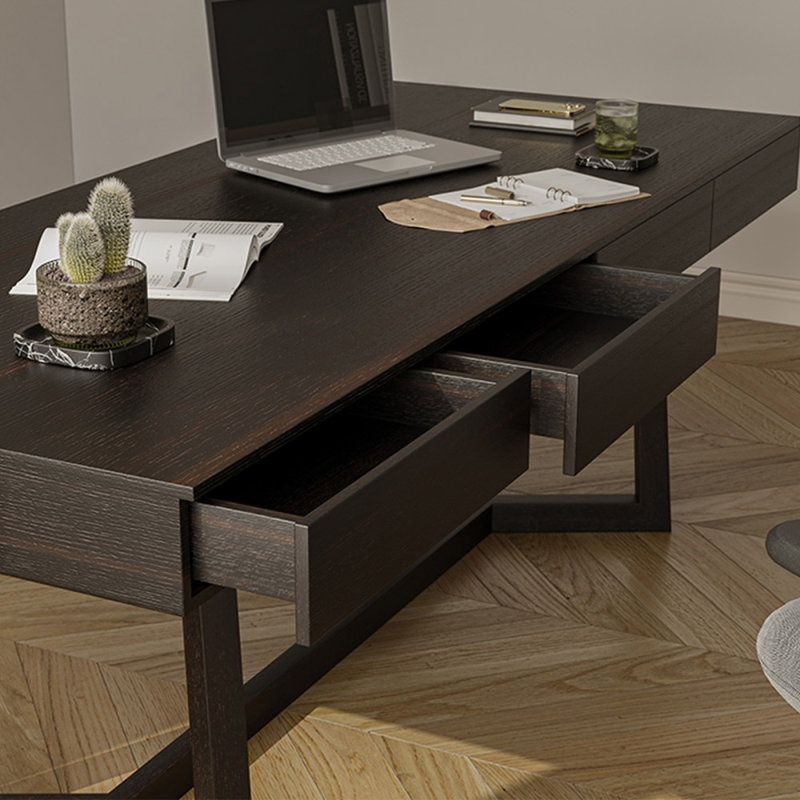 Smoky wood color Rectangular Solid + Manufactured Wood with 4 drawers desk, 29.53" H x 70.87" W x 27.56" D