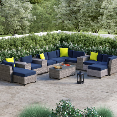 Ensemble de conversation modulaire d'extérieur 14 pièces avec coussins et rangement Millbury Florence
