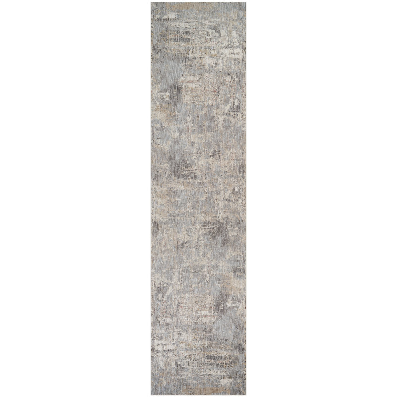 Sealy Easton Modern Abstract Slate Turkish Area Rug, 3' X 10' with Fringe, Runner 2'6" x 10", Slate