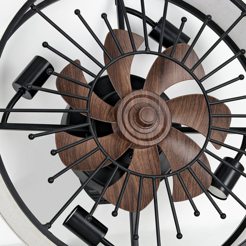 20" Farmhouse Caged Ceiling Fan featuring a Fabric Style Light Kit and Remote Control.