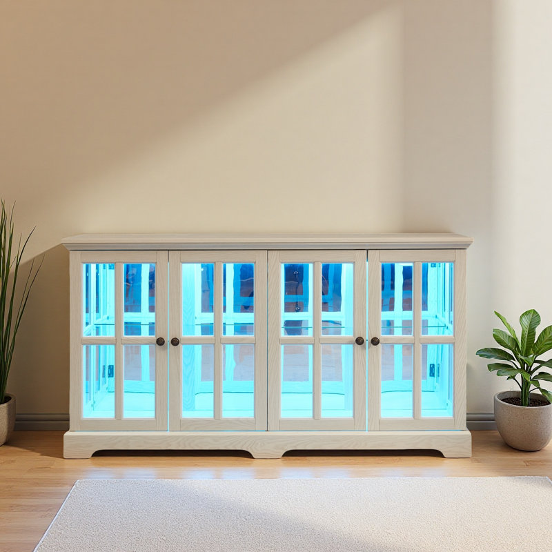 LED Curio Display Cabinet Antique Display Cabinet With Glass Doors Adjustable Shelves, White