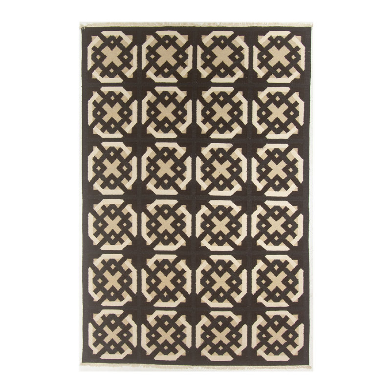 Flatweave Geometric Area Rug in Black