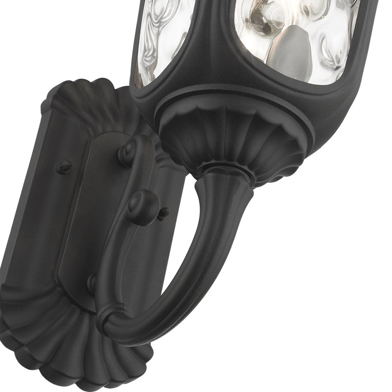 Artisanal Textured Black 3-Light Outdoor Lantern Sconce with Clear Water Glass