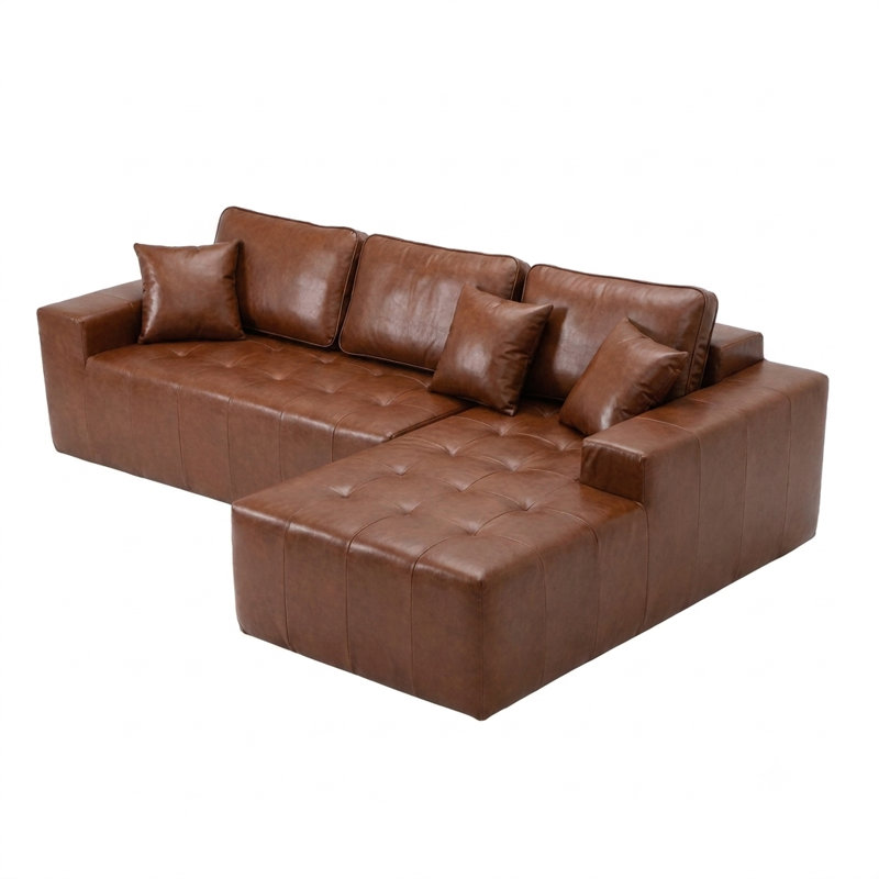 Canapé-lit modulaire en L avec méridienne d'angle, coussins de compression, sans assemblage, Marron foncé