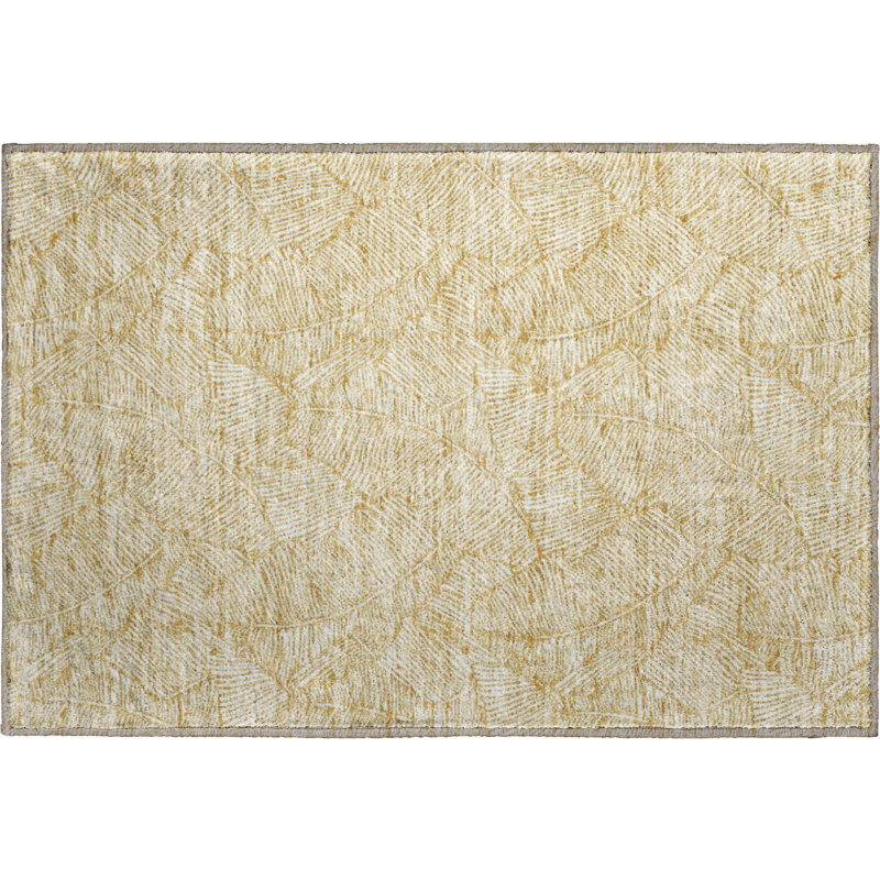 Premium Machine Washable Prisco Gold Rug, Rectangle 1'8" x 2'6"