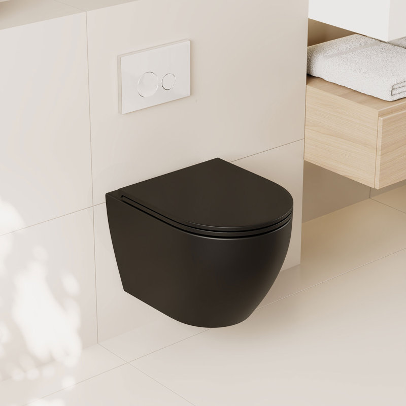 Liberty 1.6 GPF Elongated Wall Hung Toilets (Seat Included), Matte Black
