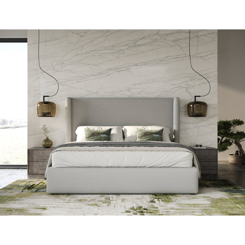 Byrne Upholstered Wingback Bed, Queen, Gray