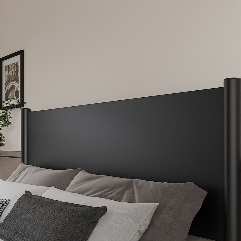 Queen Platform Bed with Headboard, Wooden Slats Support, 7.3-inch Underbed Space, Noise-Free Design, Easy Assembly, Black