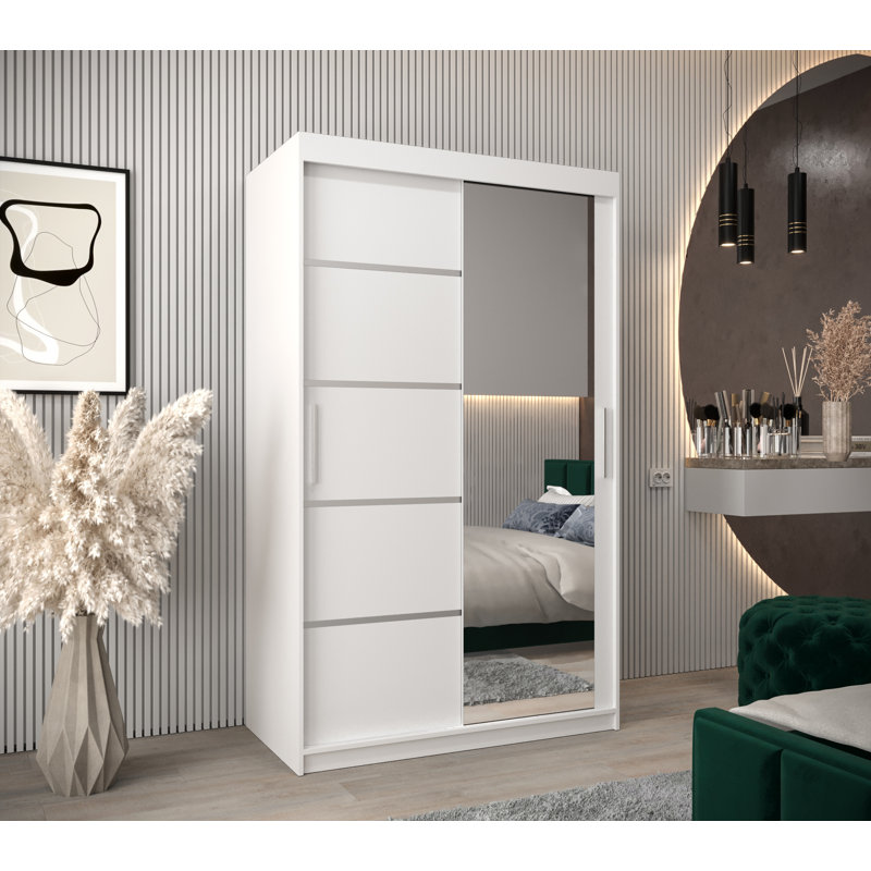 Logun 2 Door Manufactured Wood Wardrobe, White Matt, 200cm H x 120cm W x 62cm D
