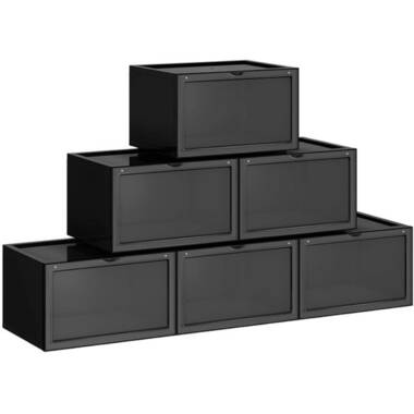 LETUSTO Hard Premium Plastic Shoe Box (6 Pack), Stackable Large Premium Shoe Sneaker Organizer Containers with Lids, Bonus 6 Hygiene Pads & Shoe