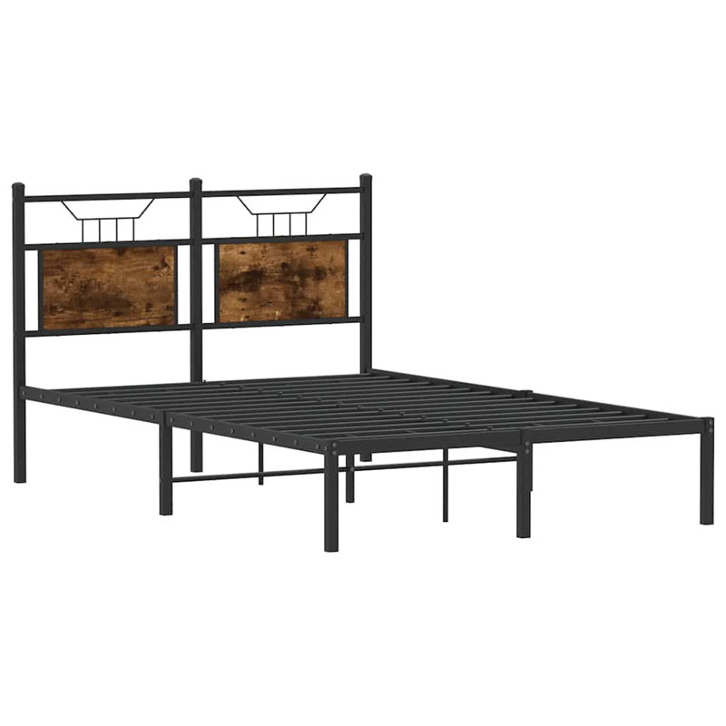Bed Frame Without Mattress Engineered Wood, Smoked Oak, Small Double (4')