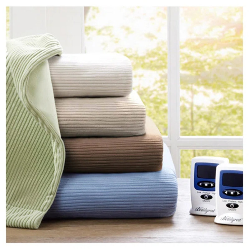 Beautyrest Electric Micro Fleece Ivory Heated Queen Blanket, Queen, Ivory