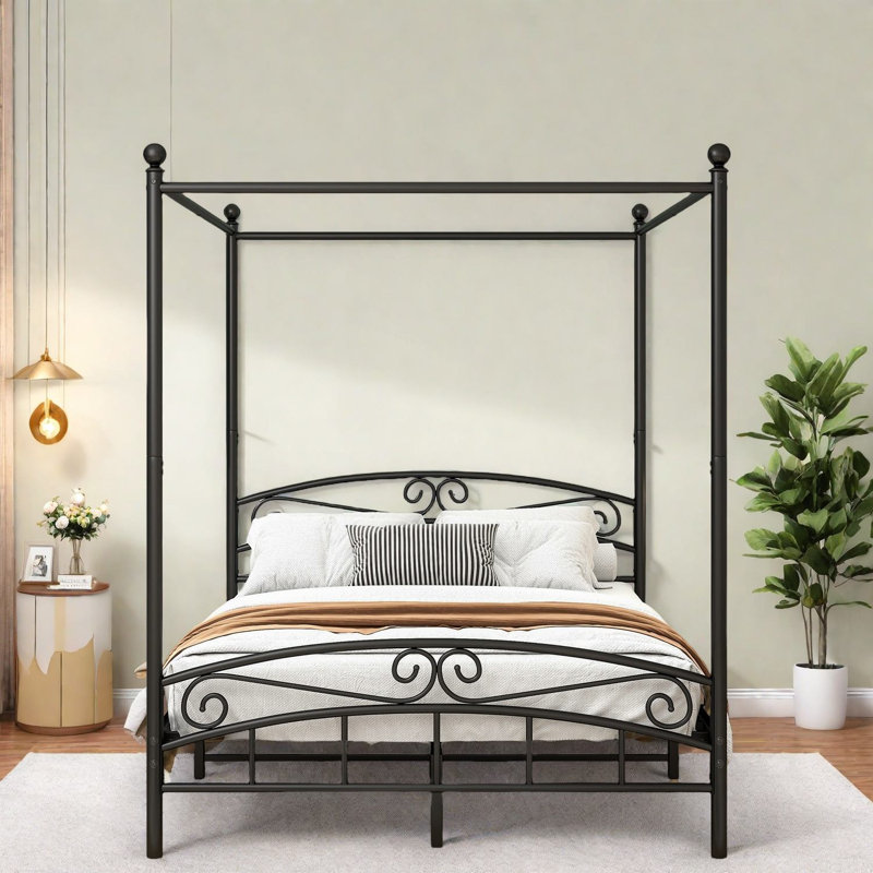 Lit à baldaquin robuste en métal avec rangement, style industriel pour la maison