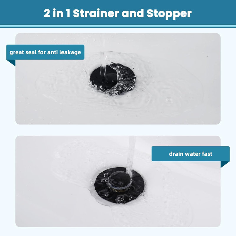 Matte Black 2-in-1 Pop-Up Sink Stopper – 4-Ring Universal Fit 1"-2.3" Drains Brass Core Anti-Clog Hair Catcher