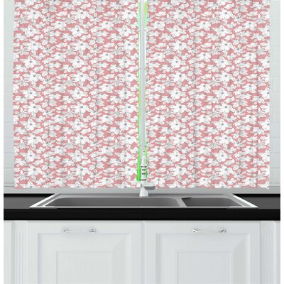 Pink Floral Spring Pattern with Magnolia Flowers and Leaves Kitchen Curtain -  East Urban Home, F5F70278270E439089D087F1FF9F9C64