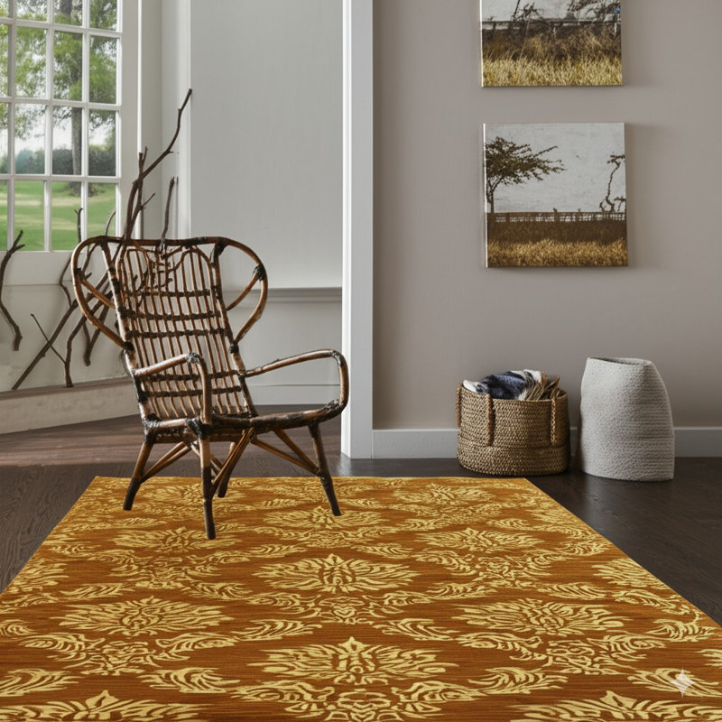 Tapis rectangulaires modernes en coton noué à la main à motif de damas doux brun et ivoire modernes et élégants