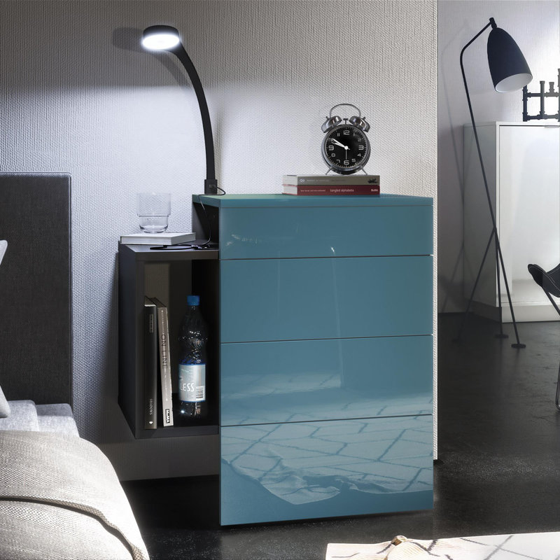 Mcardle 2 Drawer Bedside Table, Petrol, With LED Flexi light
