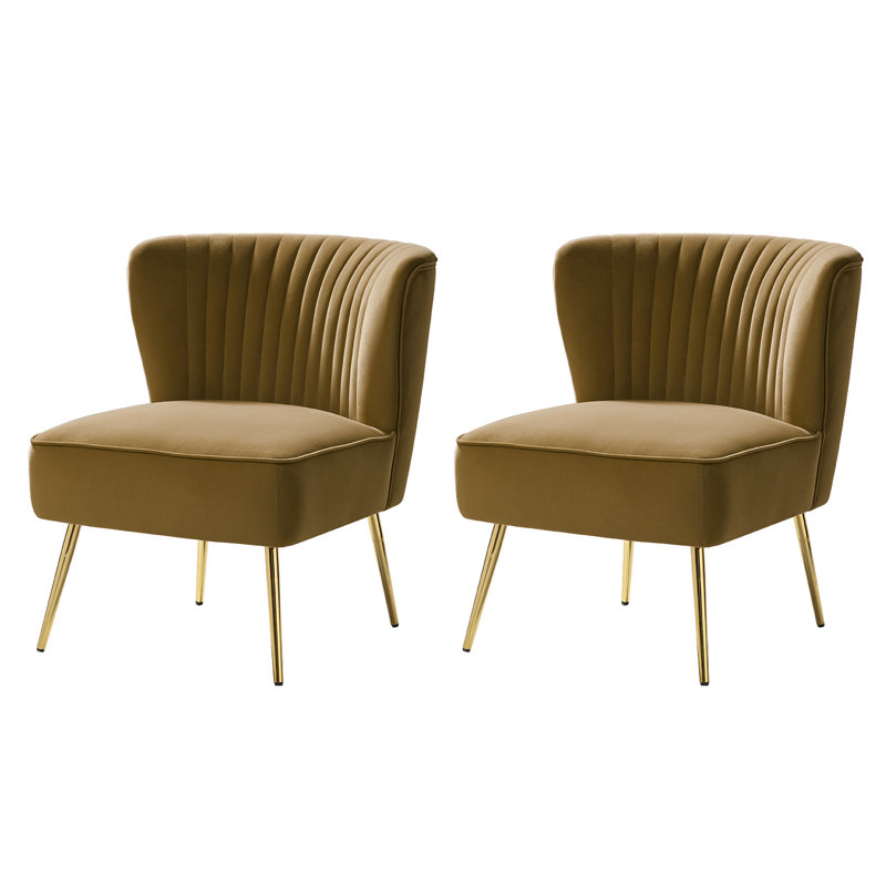 Euclid Velvet Accent Chair With Metal Legs, Golden Polyester