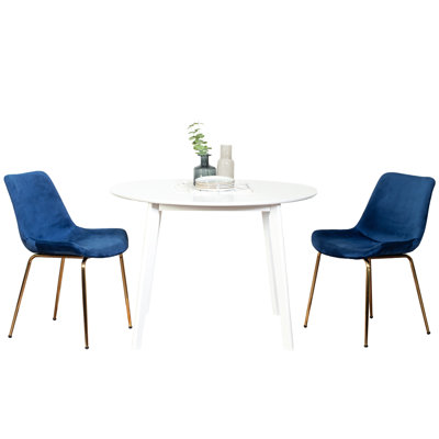 Table de salle à manger contemporaine - table ronde blanche et 2 chaises rembourrées de mousse dense en bois d'hévéa