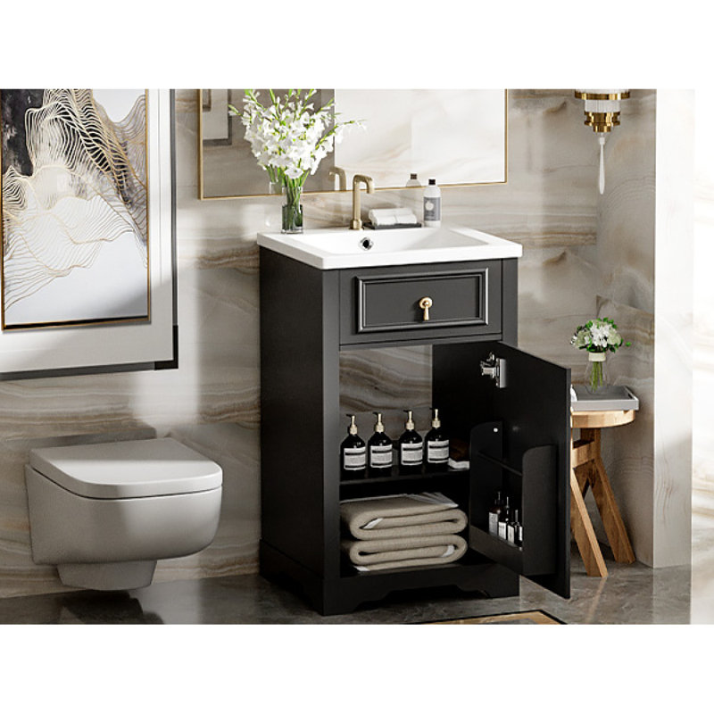 Meuble-lavabo de 20 po avec lavabo en céramique, Noir, noir, noir, noir