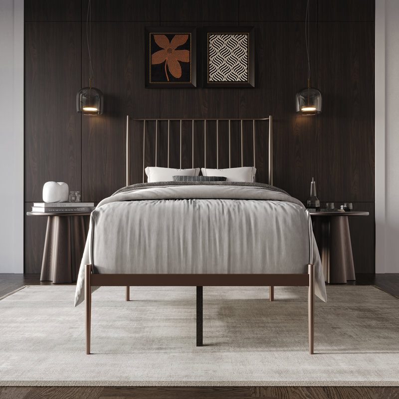 Metal Platform Bed, Twin, Brown