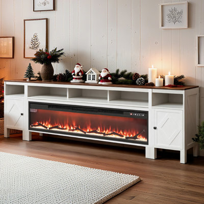 Fireplace TV Stand, Farmhouse Fireplace TV Stand for TVs up to 100 inch, Farmhouse Entertainment Center with 60 inch Fireplace & Storage Drawers for L by Mercer41