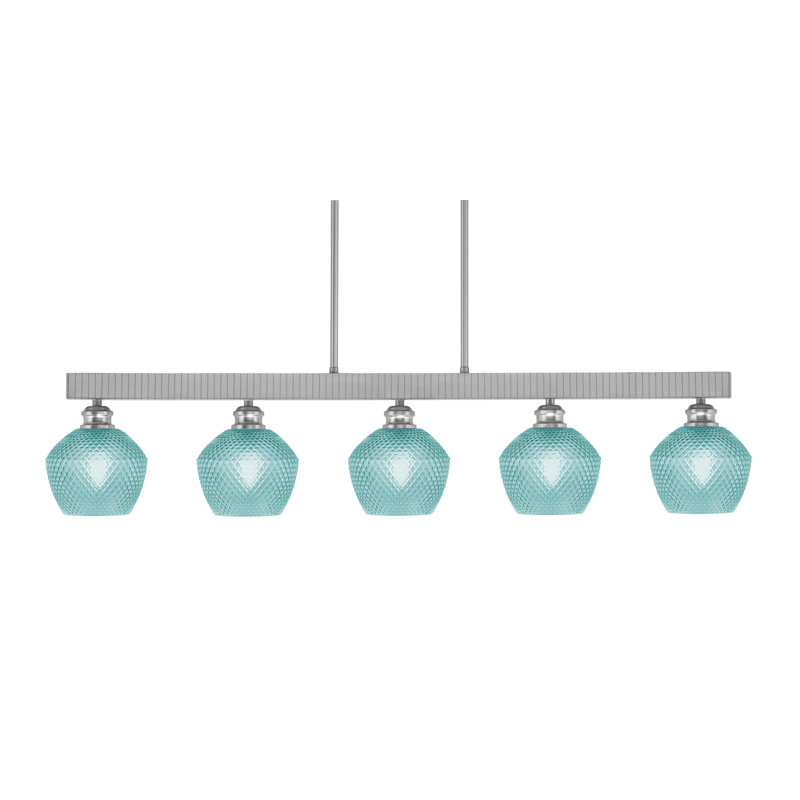 Barre d'éclairage à 5 lumières Edge avec verre de 6 po, Turquoise, Nickel brossé