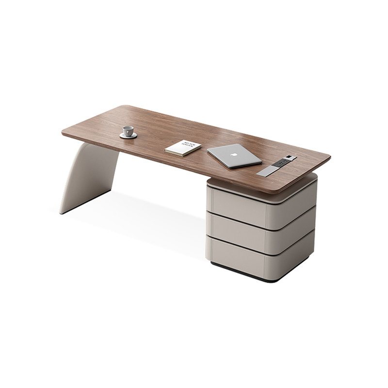 Bureau rectangulaire en bois manufacturé avec 3 tiroirs, H 29,53 po x l 55,12 po x P 27,56 po, Beige