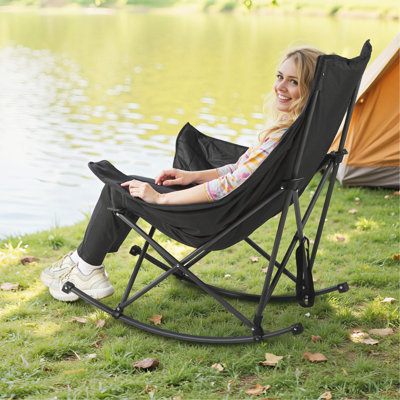 Heated Camping Chair, 3 Heating Settings, Large-Sized Padded Folding Rocker, Heavy Duty Outdoor Lawn Chairs With Pocket  Cupholder, Support 225Lbs, Portable Heated Chair For Sports Winter Use