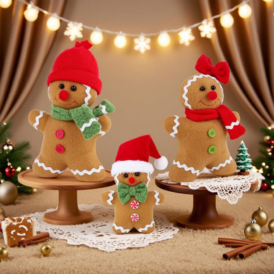 3PCS Gingerbread Man Plush Christmas Decorations Indoor, Gingerbread Stuffed Animal Dolls