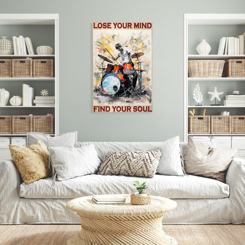 «Man Play Drums Lose Your Mind On», impression sur toile, H 14 po x l 11 po x P 1,25 po