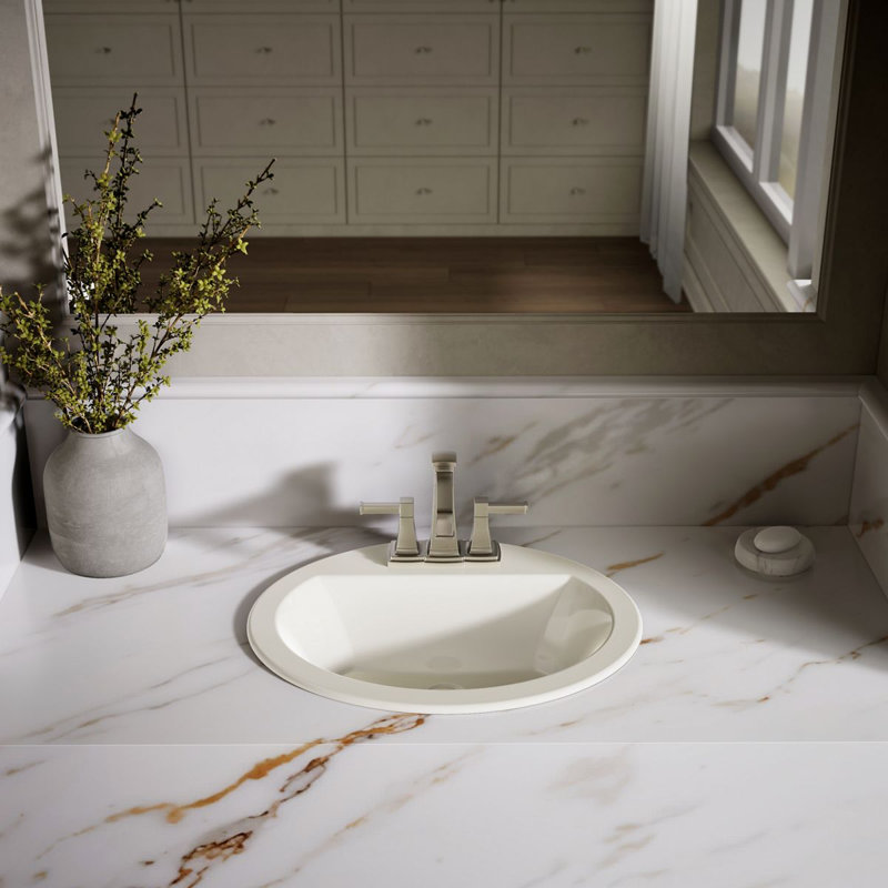 Bryant Ceramic Oval Drop-In Bathroom Sink with Overflow, Biscuit, 4'' Centers