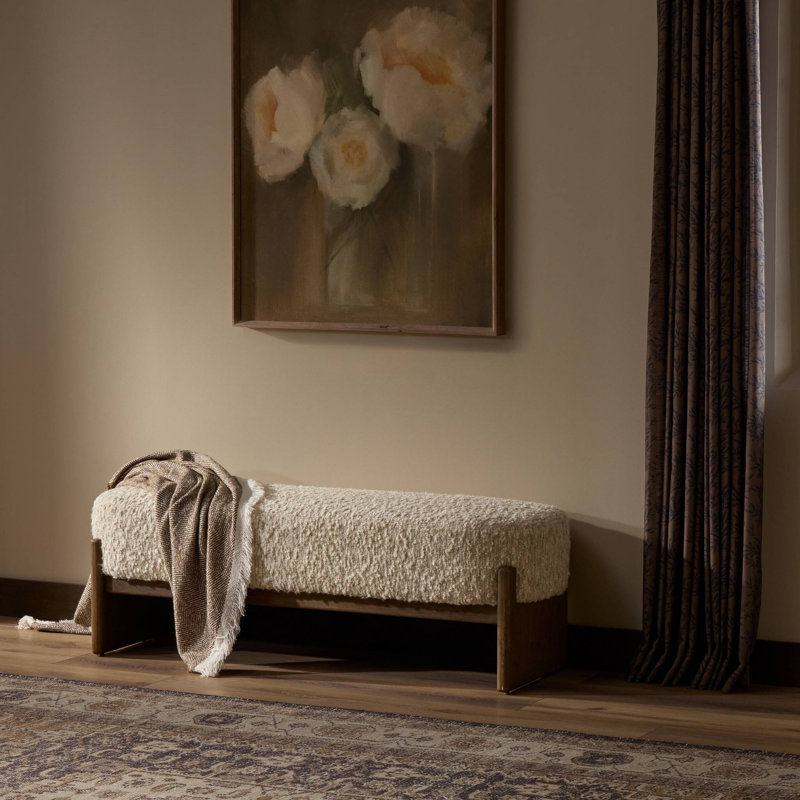 Kirby Accent Bench- 60"-Solema Cream, Distressed Natural, Solema Cream