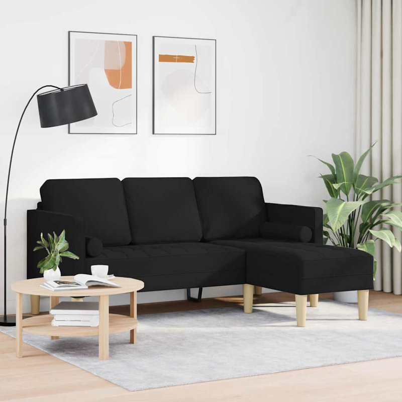 vidaXL Sofa Set with Cushion Black Polyester, Black