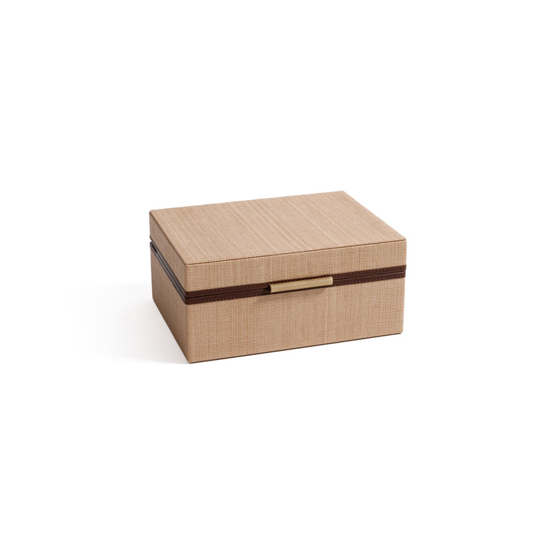 Linea Raffia Jewelry Box with Leather Trim