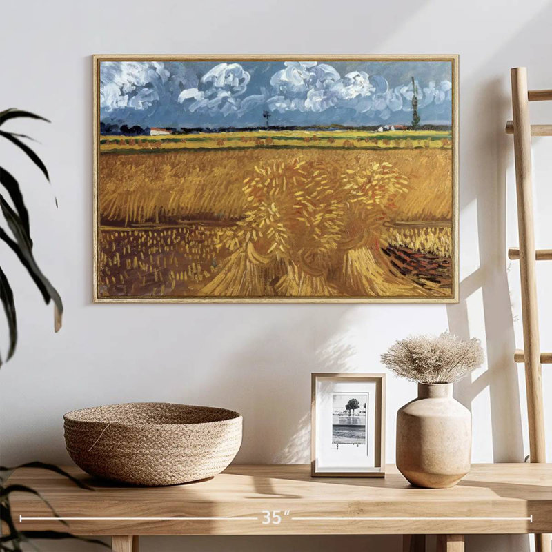 Champ de blé avec réas, Cadre flottant en bois naturel, 25 po x 17 po