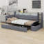 Lit de jour contemporain rembourré avec repose-pieds, tablettes, tiroirs, éclairage DEL et port USB-1286038578