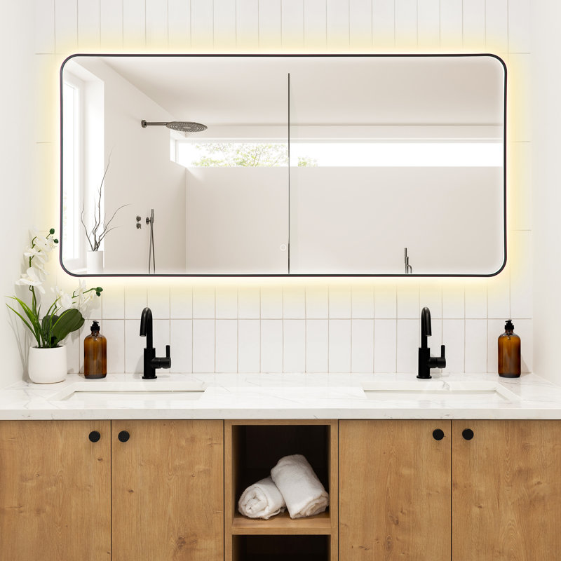 Miroir de salle de bain Digo, Noir mat, 30 po x 60 po