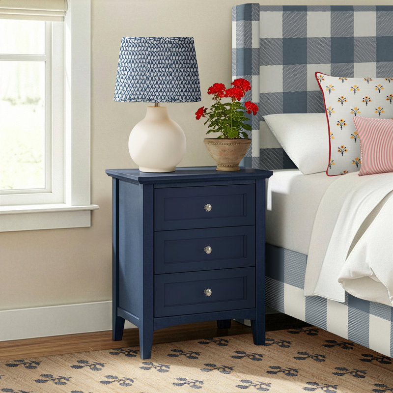 Renee 3-Drawer Solid and Manufactured Wood Nightstand, Blueberry