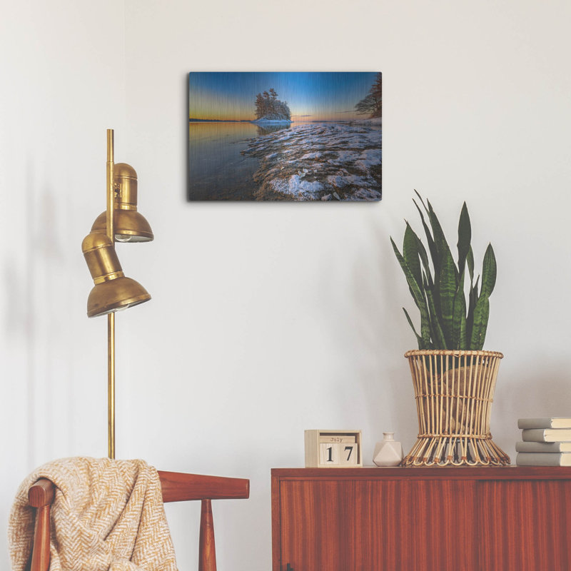 Mur de métal «Googins Island Snowfall» par Rick Berk, H 16 po x l 24 po
