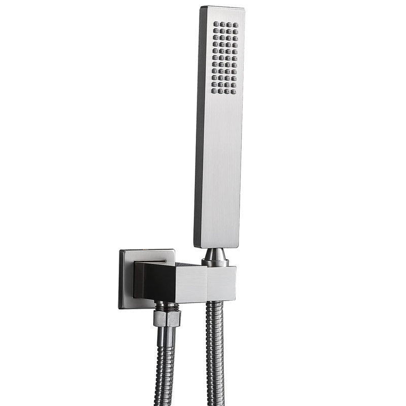 Bathroom Square Solid Brass Hand Held Shower Head With Wall Connector And Hose System Wall Mount Handheld Showerheads Set