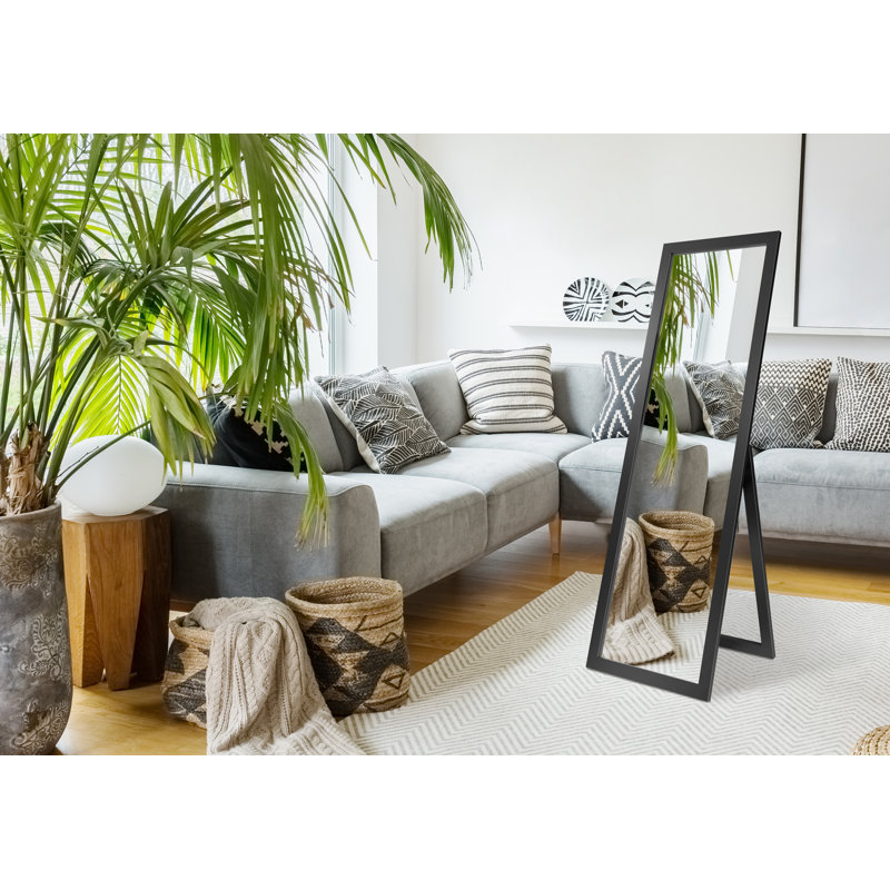 Janaja Wood Flat Floor Mirror, Black