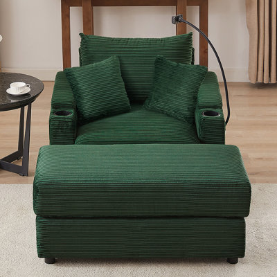 Canapé simple de 41,7 po de style moderne avec espace de rangement, repose-pieds mobile, deux ports USB, deux porte-gobelets et un support pour téléphone dans le salon