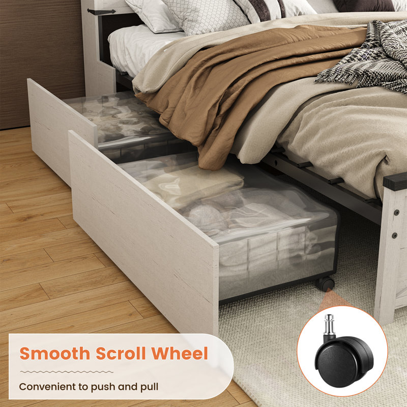 Bed Frame With Storage Headboard & Charging Station, Full